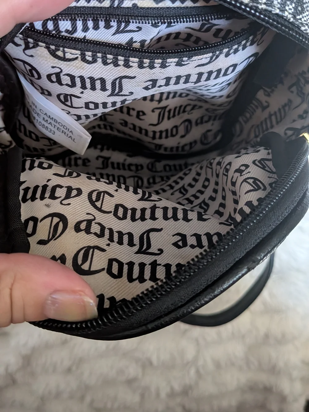 Juicy Couture Black & Gray Logo Mini Backpack with Gold Heart Emblem